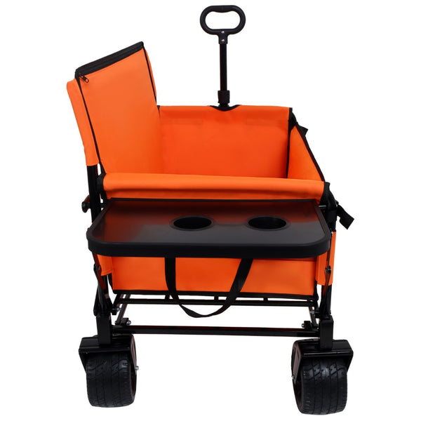 English Elm 3-in-1 Convertible Utility Wagon with Folding Tabletop Bench Seat All-terrain Wheels Orange W2932P320639