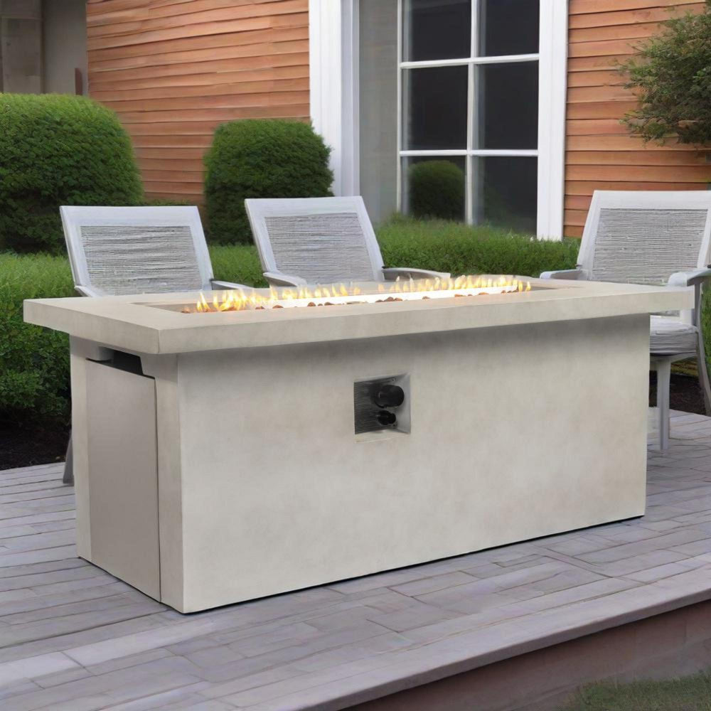English Elm 60" 70in Concrete Propane Fire Pit Table 60000 BTU with Storage Cabinet, Pulse Ignition, Light Gray W853P202206