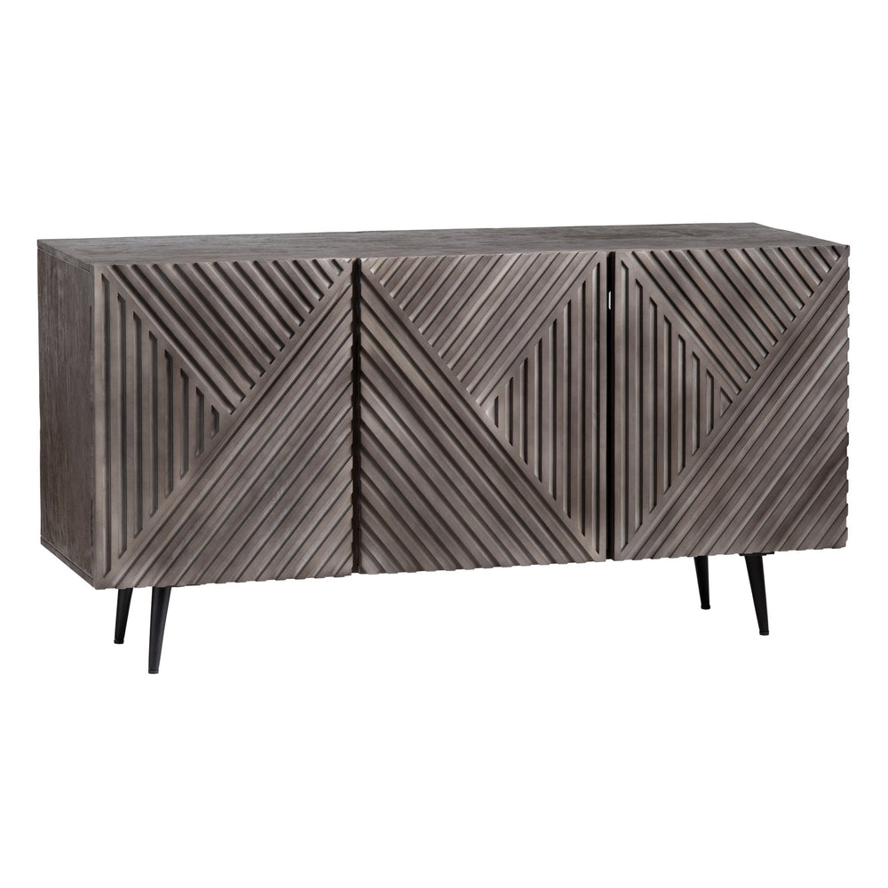 Crestview Collection Transitional Gray Sideboard - Modern Mango Wood Tv Stand With Geometric Doors And Storage Solutions Gray Solid Wood Cvfnr4401