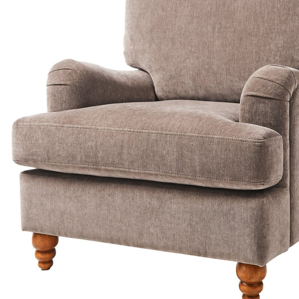 English Elm Candor Overstuffed Accent Chair with English Roll Arms and Walnut Turned Legs Brown B050P466462