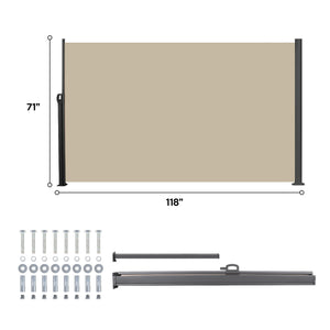 English Elm Retractable Side Screen Awning UV Resistant Waterproof Privacy Shade for Patio Garden Balcony 118" x 63" Acacia Wood,Beige W419P286385