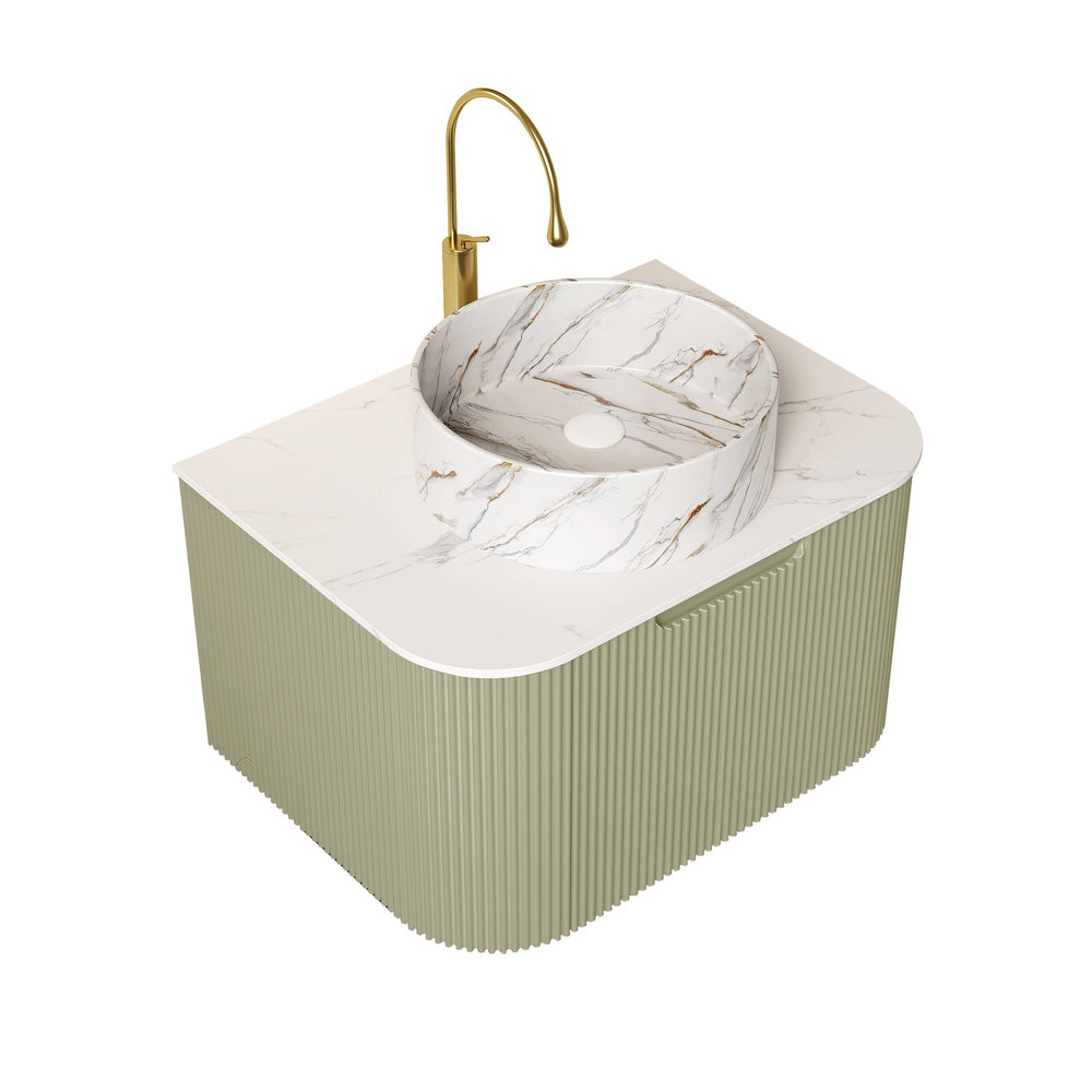 English Elm Dina 24" Modern Bathroom Vanity With Curved Edges, Light Green Storage, Pre-Assembled Sink & Drawer W2615S00503
