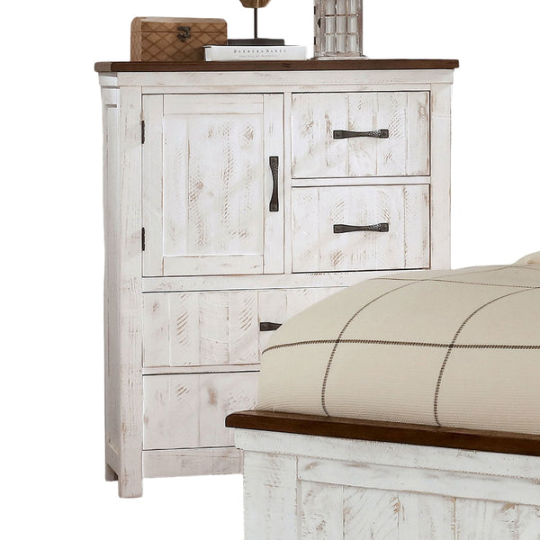 English Elm Modern Distressed White Chest 4-Drawer with Cabinet Plank Design, Dovetail Construction & Felt-Lined drawers 38.75"W B2741P368917