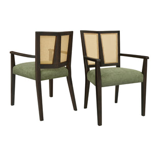 English Elm Christopher Knight Home® - ARM Mid-Century Dining Chair with Rattan Back & Upholstered Foam Seat, Solid Rubberwood Frame Dark Brown,Green N771P254005L