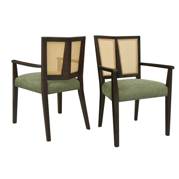 English Elm Christopher Knight Home® - ARM Mid-Century Dining Chair with Rattan Back & Upholstered Foam Seat, Solid Rubberwood Frame Dark Brown,Green N771P254005L