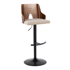 English Elm Ariana Mid-Century Adjustable Swivel Barstool Set of 2 — Beige Fabric, Walnut Back, Black Metal Base (2) B202S00737