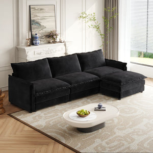 English Elm Corduroy Oversized L-Shaped Sectional Sofa With Movable Ottoman – Plush Comfort For Modern Living Spaces W834S00432