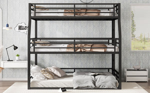 English Elm Full/Full Xl Over Queen Metal Triple Bunk Bed With Safety Guardrails – Heavy-Duty, Noise-Reducing Design W1580S00175