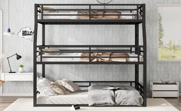 English Elm Full/Full Xl Over Queen Metal Triple Bunk Bed With Safety Guardrails – Heavy-Duty, Noise-Reducing Design W1580S00175