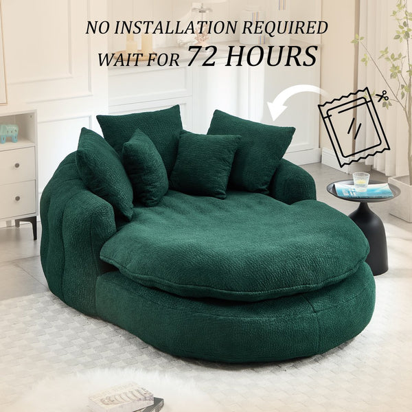 English Elm Oversized Memory Foam Chenille Bean Bag Sofa with Ergonomic Back Support, 3 Large & 2 Small Pillows Emerald W395P359413