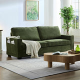 English Elm Corduroy Sofa, 87.4 Inch Modern Design Sofa With Cup Holder and Storage Bags, Deep Seat Sofa Couch,Comfy Couch For Living Room,Apartment,Office,Green