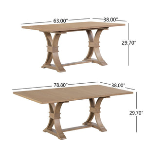 English Elm 63.00"-78.75" Extendable Farmhouse Dining Table Rubberwood X-frame Base Seats Eight Light Natural N771P347924A_N771P347925A