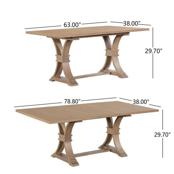 English Elm 63.00"-78.75" Extendable Farmhouse Dining Table Rubberwood X-frame Base Seats Eight Light Natural N771P347924A_N771P347925A
