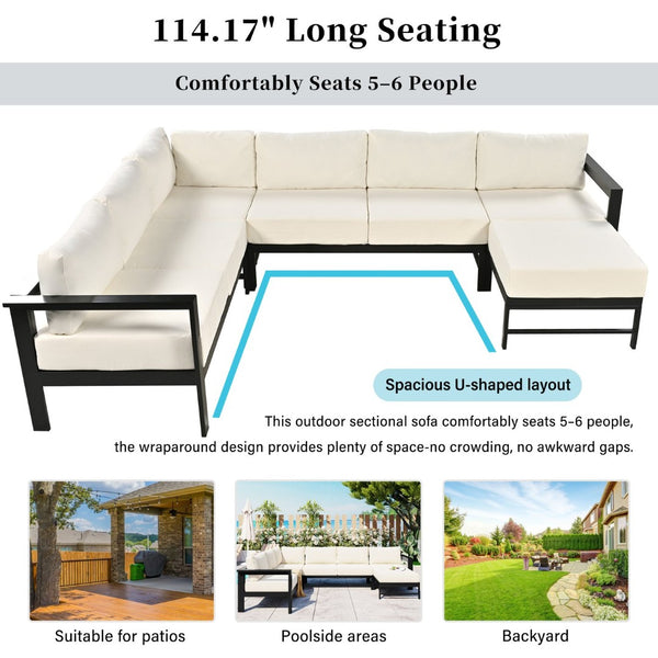 English Elm U_style Outdoor U-shaped Sectional with Iron Frame and Ultra Thick Foam Patio Seating WY000478AAA