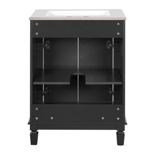 English Elm 24'' Bathroom Vanity with Sink - Solid Wood Frame, Glossy Ceramic Basin, Soft-Close Doors & Ample Storage Elegant Modern Design, Durable MDF Construction, Retro Metal Handles, Compact 24-inch Cabinet Black N710P317675B