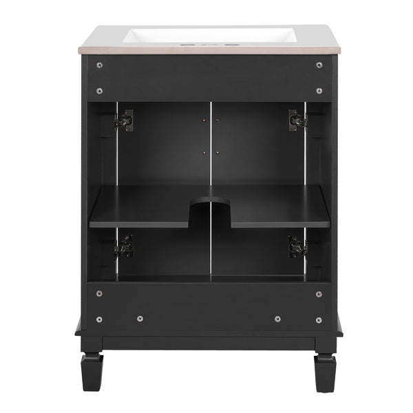 English Elm 24'' Bathroom Vanity with Sink - Solid Wood Frame, Glossy Ceramic Basin, Soft-Close Doors & Ample Storage Elegant Modern Design, Durable MDF Construction, Retro Metal Handles, Compact 24-inch Cabinet Black N710P317675B