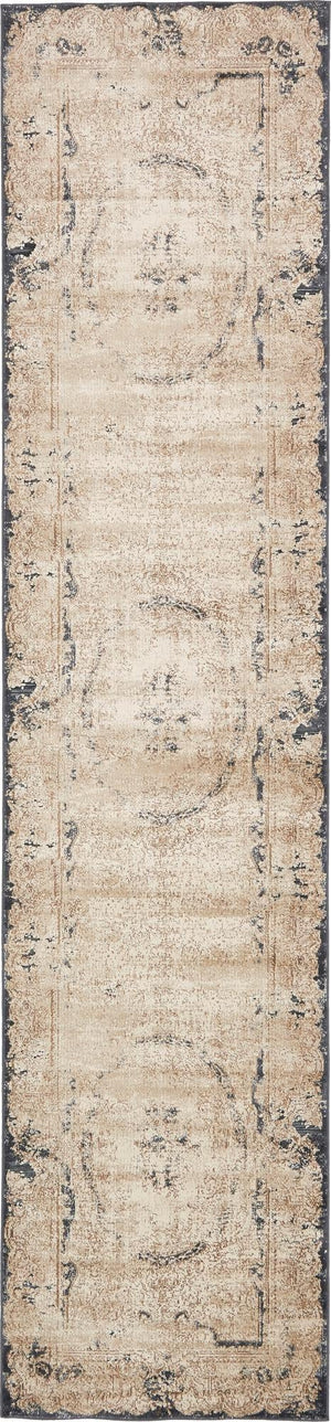 Unique Loom Chateau Adams Machine Made Border Rug Cream, Brown/Cream/Light Blue/Beige 3' 0" x 13' 1"