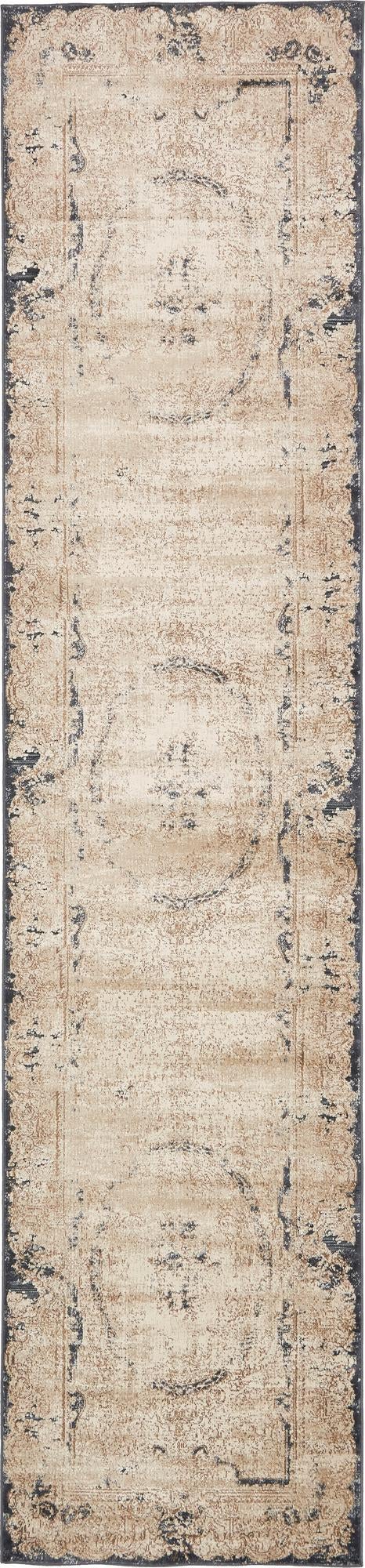 Unique Loom Chateau Adams Machine Made Border Rug Cream, Brown/Cream/Light Blue/Beige 3' 0" x 13' 1"