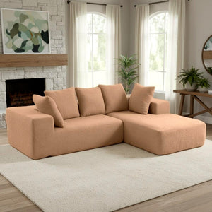 English Elm Full Foam Modular L-shaped Sectional Sofa Flannelette Upholstered with Five Throw Pillows Brown W3326S00025