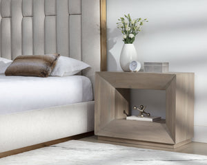 Sunpan Thales Nightstand - Modern Geometric Design in Solid Acacia Wood for Elegant Bedroom Décor Light Acacia