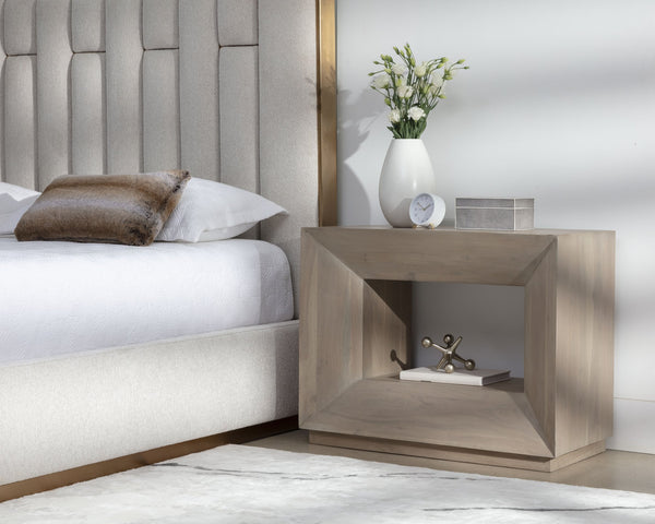 Sunpan Thales Nightstand - Modern Geometric Design in Solid Acacia Wood for Elegant Bedroom Décor Light Acacia