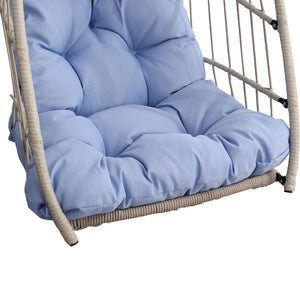 English Elm Outdoor rattan egg swing chair with fold-away HDPE wicker, stainless kit, cushioned cocoon for patio Blue W2500P231666