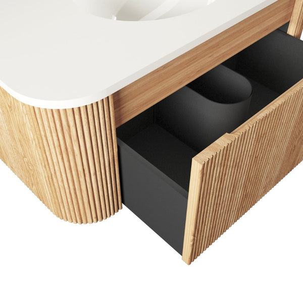 English Elm Arcora Floating Wall Vanity with Marble Ceramic Sink Slatted Wood Spa Design W3235S00007