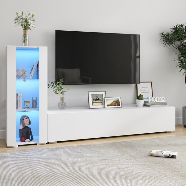 English Elm Storage Cabinet with Aluminum LED Strip Light and Glass Shelves Wall or Floor Mount Space-Saver W331P251042