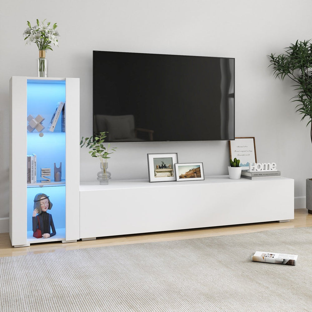 English Elm Storage Cabinets Wall or Floor-Mount with LED Aluminum Strip Light, Glass Shelves, Space-Saving Decor W331P251042