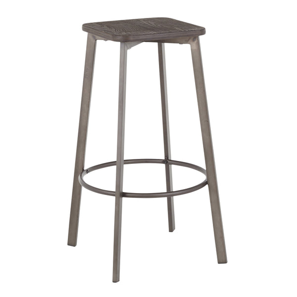English Elm Clara Industrial Square Barstool Set of 2 - Antique Metal Base with Espresso Bamboo Seat, 30" High B202P222146
