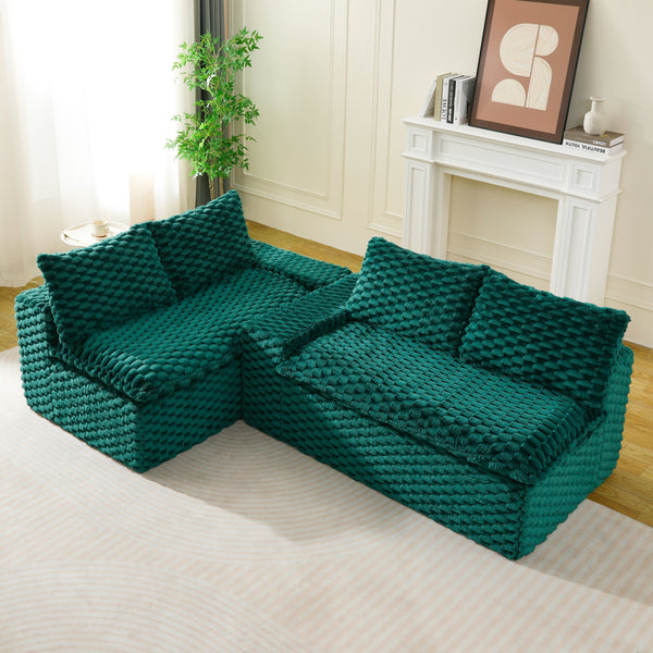 English Elm Luxury Turtle Velvet Multifunctional Sofa - Convertible Green Modular Seating for Family, 400lb Capacity W3371S00043