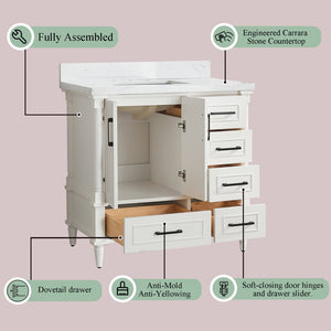 English Elm Fully Assembled 36 Inch Bathroom Vanity Carrara Marble Top Dual Basin Rubberwood W1826P308992