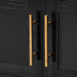 English Elm K&K Arched 71" Kitchen Pantry Cabinet with Glass Doors, Brass Handles, Adjustable Shelves & Drawer Black N707P288969B