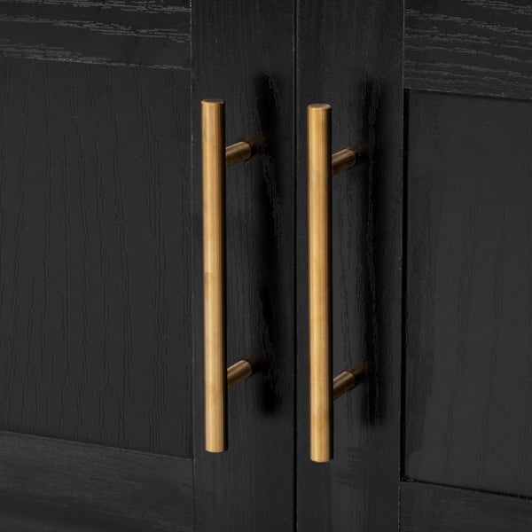 English Elm K&k Arched Farmhouse Pantry Cabinet Glass Doors Hidden Drawer Two Tone Kitchen Storage Black N707S288969B