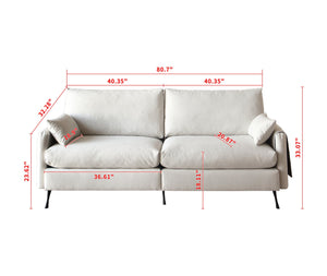 English Elm Deep 3-Seater Cloud Couch 80" Spacious Loveseat with Thick Cushions, Armrest Storage & Toss Pillows White W3191P278034