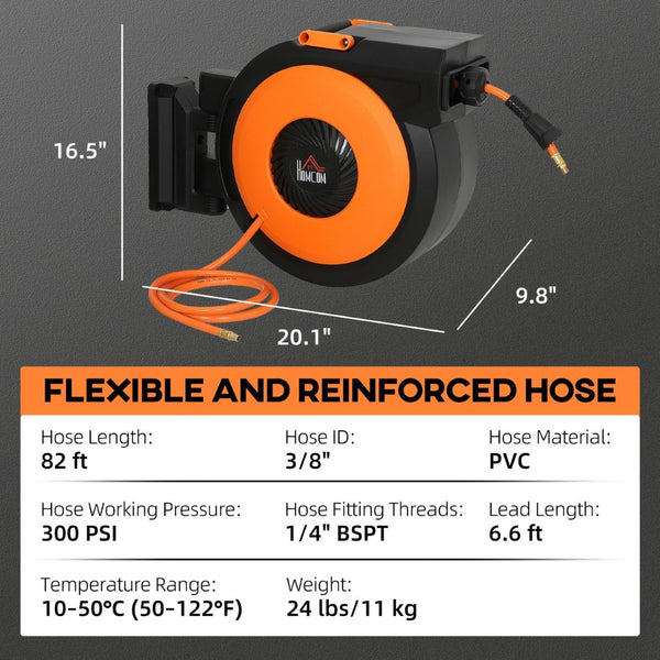 English Elm Homcom Auto Rewind Air Hose Reel 82 Ft Swivel Mount Workshop Compressor Tool W2225P485577