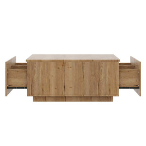English Elm 33.25" Square Storage Coffee Table Four Drawer Matte Mdf Living Room Centerpiece Natural N735P422508N