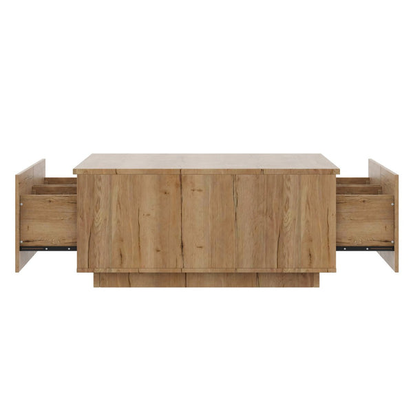 English Elm 33.25" Square Storage Coffee Table Four Drawer Matte Mdf Living Room Centerpiece Natural N735P422508N