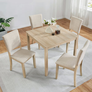 English Elm Modern 4-Piece Dining Set with Smooth Waterproof Top, Stable Wood Frame, Comfortable Foam Chairs Beige,Light Oak W1998S00079