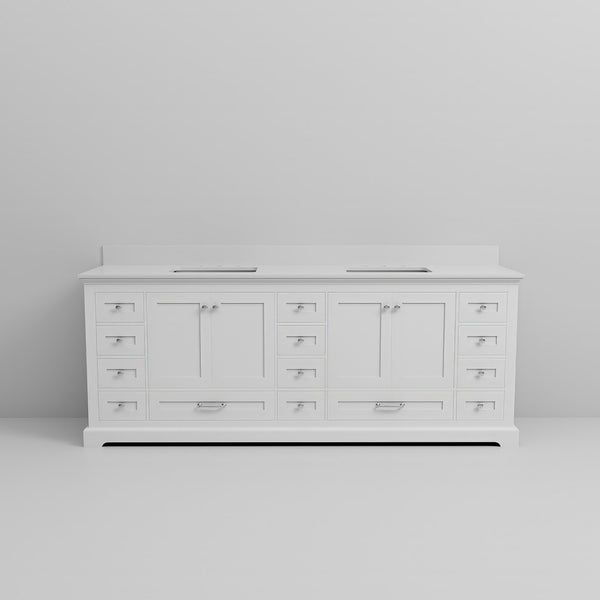 English Elm White Double Bath Vanity 84 in W x 22 in D with Cultured Marble Top, Solid Wood, Soft-Close Drawers and Ample Storage B2731P258422