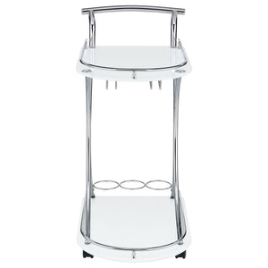 English Elm Allen White Chrome 2-Tier Bar Cart with Glass Shelves, Stemware & 3-Bottle Wine Rack for Stylish Entertaining B062P328689