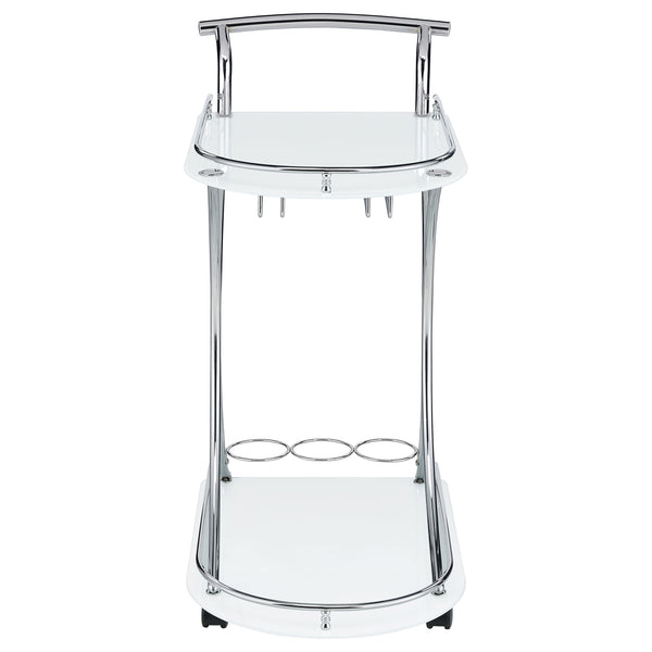 English Elm Allen White Chrome 2-Tier Bar Cart with Glass Shelves, Stemware & 3-Bottle Wine Rack for Stylish Entertaining B062P328689