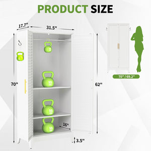 English Elm White Steel Freestanding Wardrobe Cabinet with Rod and Shelves for Dorm or Apartment T2398P480394