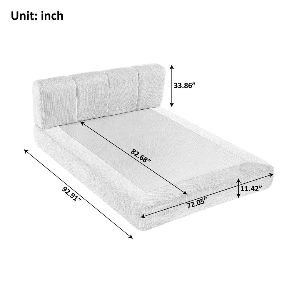English Elm Queen Chenille Upholstered Cloud Platform Bed No Assembly Low Profile Modern Foundation Grey+Brown W1765P448451