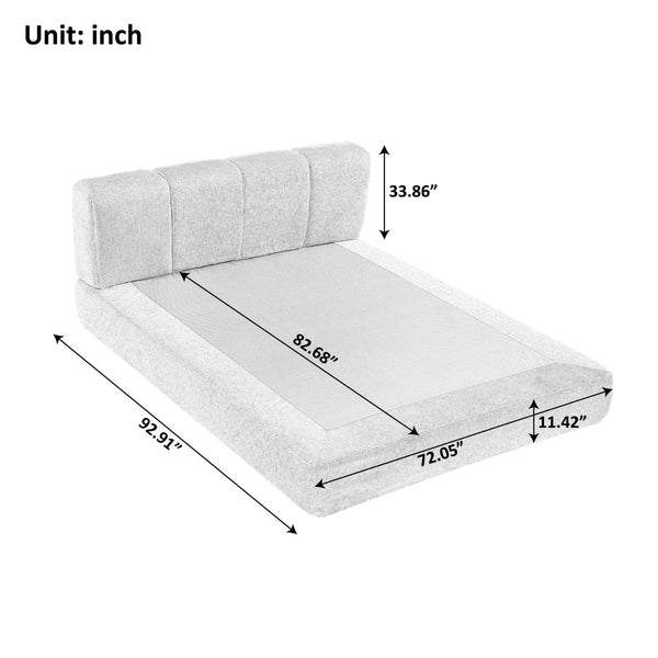 English Elm Queen Chenille Upholstered Cloud Platform Bed No Assembly Low Profile Modern Foundation Cream W1765P448448