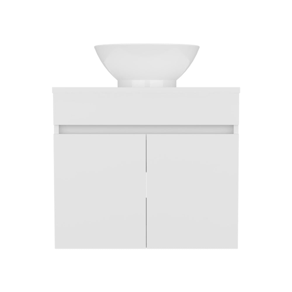 English Elm Vessel Sink Vanity Manchester with Vessel Basin, Two Drawers & Open Shelf, White MDF Storage Stylishly B200P313681