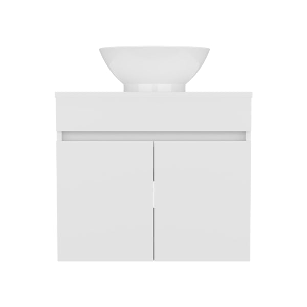 English Elm Vessel Sink Vanity Manchester with Vessel Basin, Two Drawers & Open Shelf, White MDF Storage Stylishly B200P313681