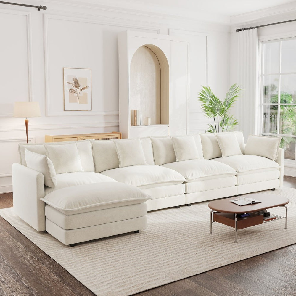English Elm Modular U Shaped Sectional Sofa with Ottoman Chenille Upholstered 4 Seat Living Room W714S00563