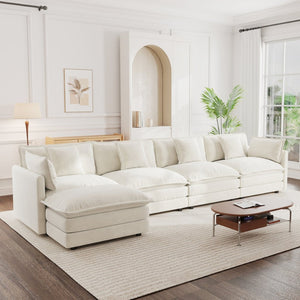 English Elm Modular U Shaped Sectional Sofa with Ottoman Chenille Upholstered 4 Seat Living Room W714S00563
