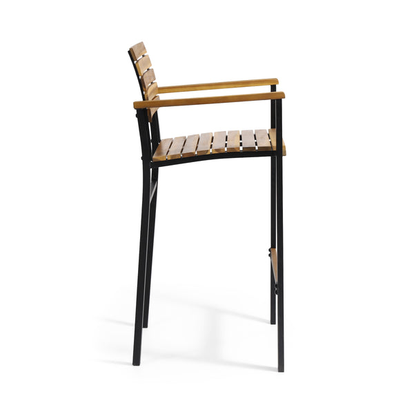 English Elm Christopher Knight Home® - BRAMPTON Industrial Acacia Wood Barstools Set of 2 — Teak Slatted Seats, Black Iron Legs, Outdoor Ready 68320.00WTC